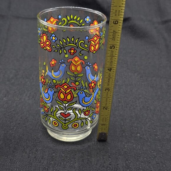 Vintage Libbey Country Festival Folk Art Bluebird Drinking Glasses 10oz Set of 2 - Picture 7 of 9